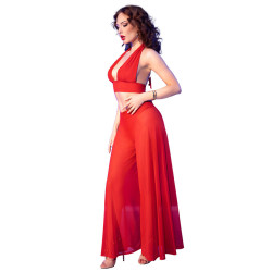 Chilirose - Cr 4857 Ensemble Haut Et Pantalon Rouge Taille S